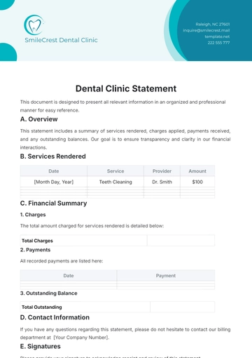Free Dental Clinic Statement Template to Edit Online