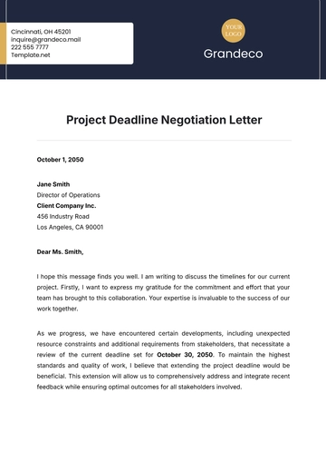 Free Project Deadline Negotiation Letter Template to Edit Online