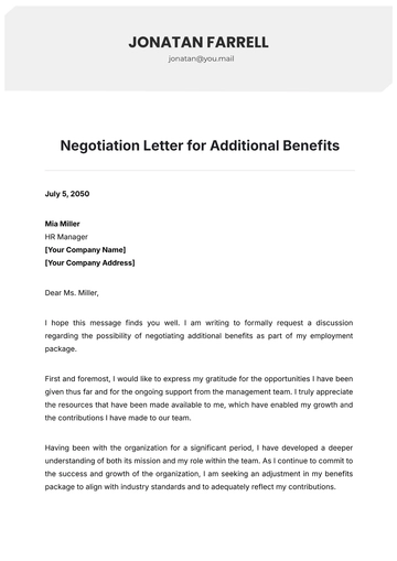 Free Negotiation Letter for Additional Benefits Template to Edit Online