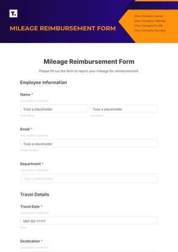 Free Mileage Reimbursement Form Template to Edit Online
