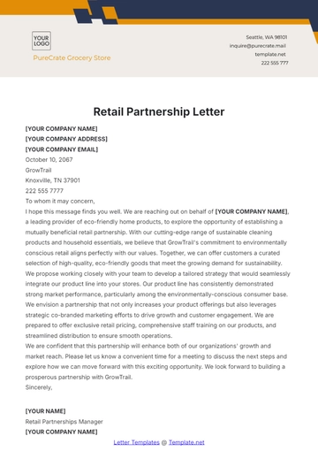 Free Retail Partnership Letter Template to Edit Online