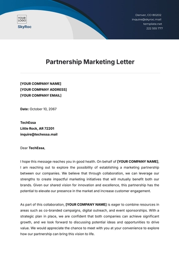 Free Partnership Marketing Letter Template to Edit Online