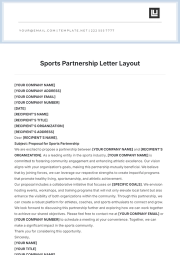 Free Sports Partnership Letter Layout Template to Edit Online