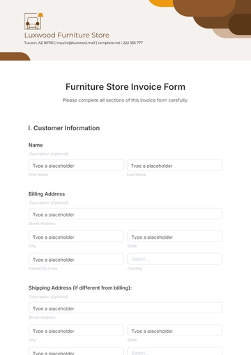 Free Furniture Store Invoice Form Template to Edit Online