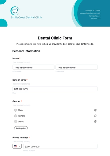 Free Dental Clinic Form Template to Edit Online