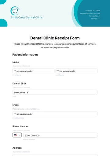 Free Dental Clinic Receipt Form Template to Edit Online