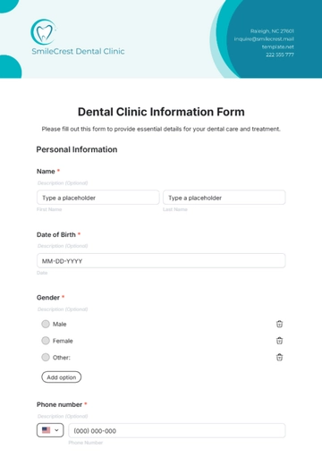 Free Dental Clinic Information Form Template to Edit Online