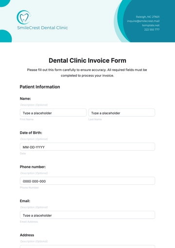 Free Dental Clinic Invoice Form Template to Edit Online