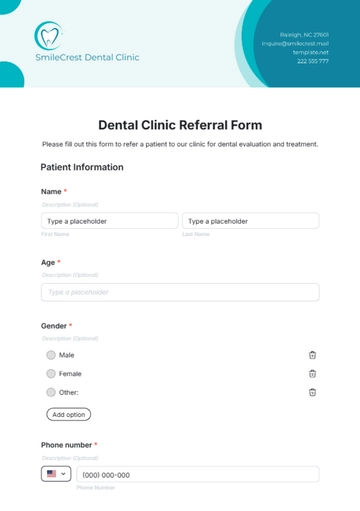 Free Dental Clinic Referral Form Template to Edit Online