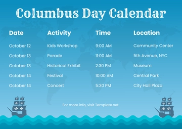 Free Columbus Day Calendar Template to Edit Online