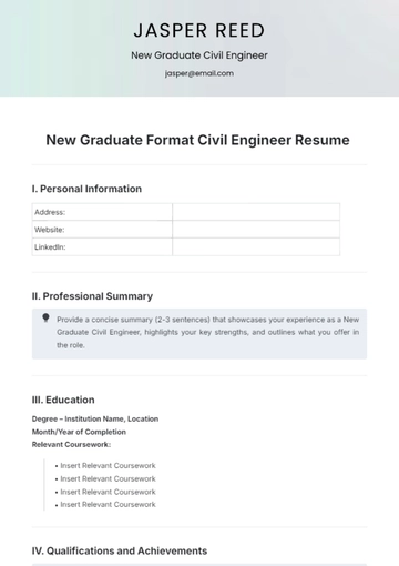 Free New Graduate Format Civil Engineer Resume Template to Edit Online