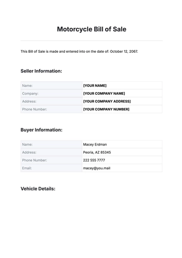 Free Motorcycle Bill of Sale Template to Edit Online