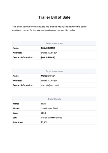 Free Trailer Bill of Sale Template to Edit Online