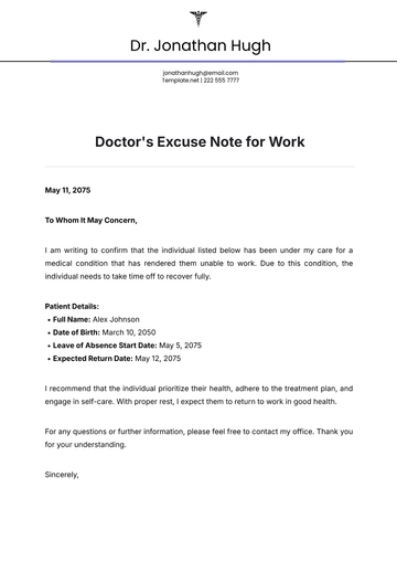 Free Doctors Excuse Note for Work Template to Edit Online | Template.net