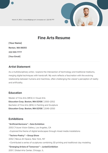 Free Fine Arts Resume Template to Edit Online
