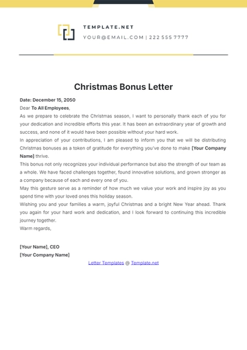 Free Christmas Bonus Letter Template to Edit Online