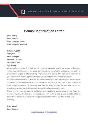 Free Bonus Confirmation Letter Template to Edit Online