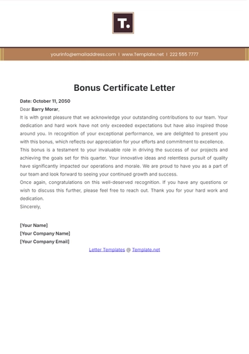 Free Bonus Certificate Letter Template to Edit Online