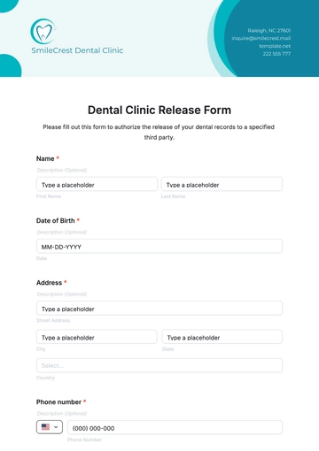 Free Dental Clinic Release Form Template to Edit Online
