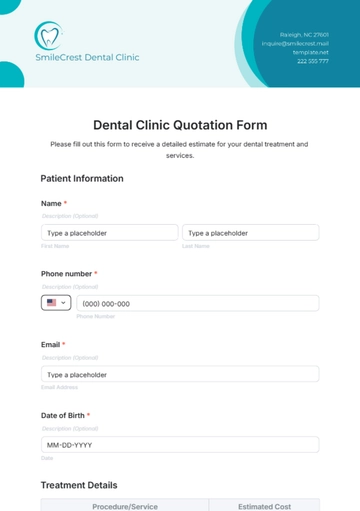 Free Dental Clinic Quotation Form Template to Edit Online