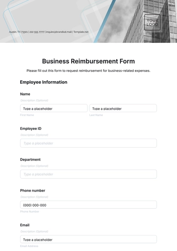 Free Business Reimbursement Form Template to Edit Online