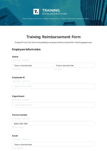 Free Training Reimbursement Form Template to Edit Online