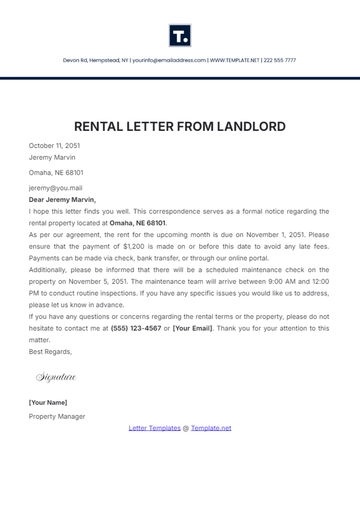 Free Rental Letter from Landlord Template to Edit Online