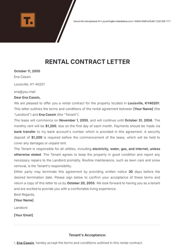 Free Rental Contract Letter Template to Edit Online