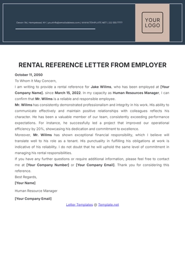 Free Rental Reference Letter from Employer Template to Edit Online