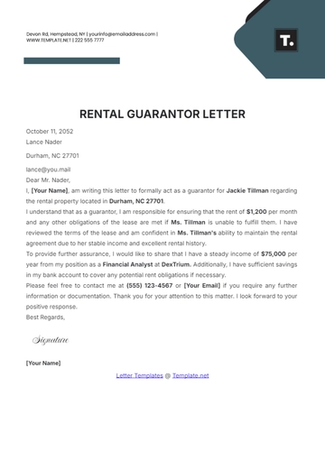 Free Rental Guarantor Letter Template to Edit Online
