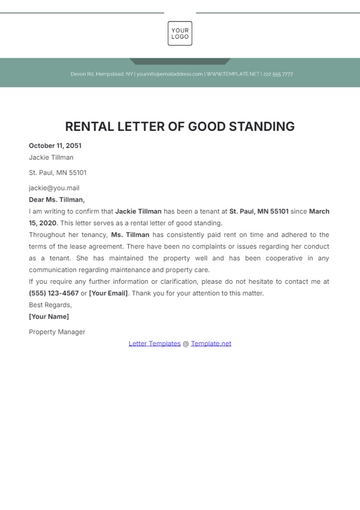 Free Rental Letter of Good Standing Template to Edit Online
