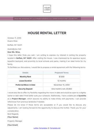 Free House Rental Letter Template to Edit Online