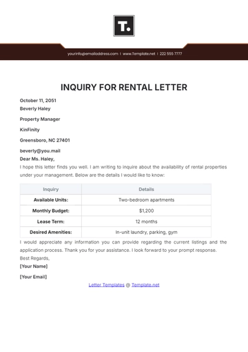 Free Inquiry for Rental Letter Template to Edit Online
