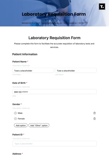 Free Laboratory Requisition Form Template to Edit Online