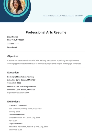 Free Professional Arts Resume Template to Edit Online