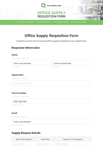 Free Office Supply Requisition Form Template to Edit Online
