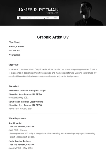 Free Graphic Artist CV Template to Edit Online