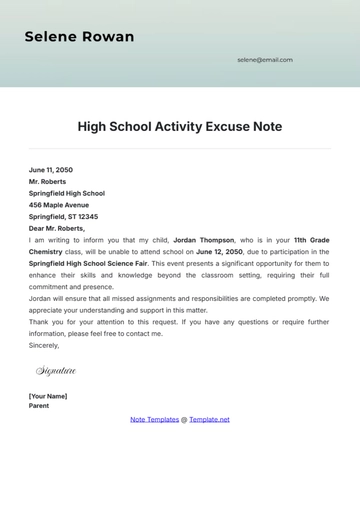 Free High School Activity Excuse Note Template to Edit Online