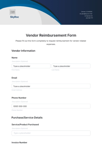 Free Vendor Reimbursement Form Template to Edit Online