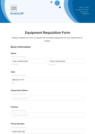 Free Equipment Requisition Form Template to Edit Online