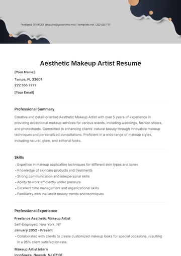 Free Aesthetic Makeup Artist Resume Template to Edit Online