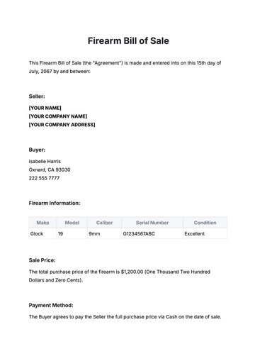 Free Firearm Bill of Sale Template to Edit Online