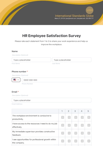Free HR Employee Satisfaction Survey Template to Edit Online