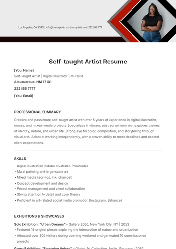Free Self-taught Artist Resume Template to Edit Online