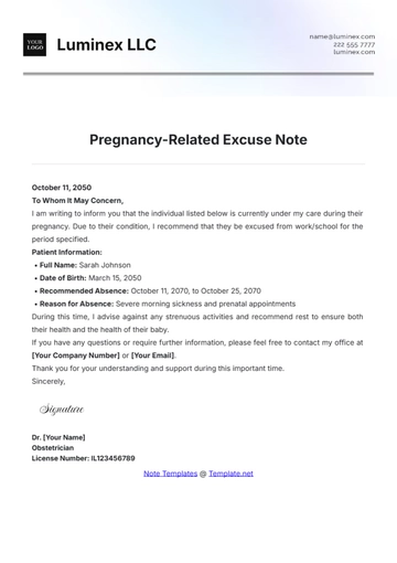 Free Pregnancy-Related Excuse Note Template to Edit Online