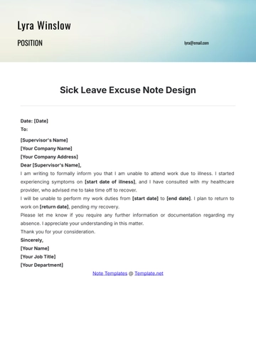 Free Sick Leave Excuse Note Design Template to Edit Online