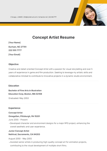 Free Concept Artist Resume Template to Edit Online