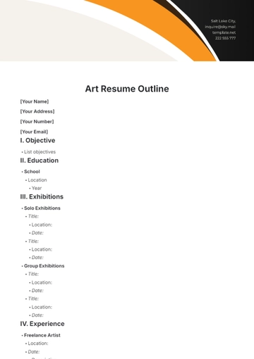 Free Art Resume Outline Template to Edit Online