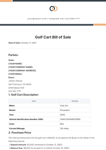 Free Golf Cart Bill of Sale Template to Edit Online