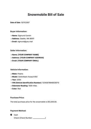 Free Snowmobile Bill of Sale Template to Edit Online